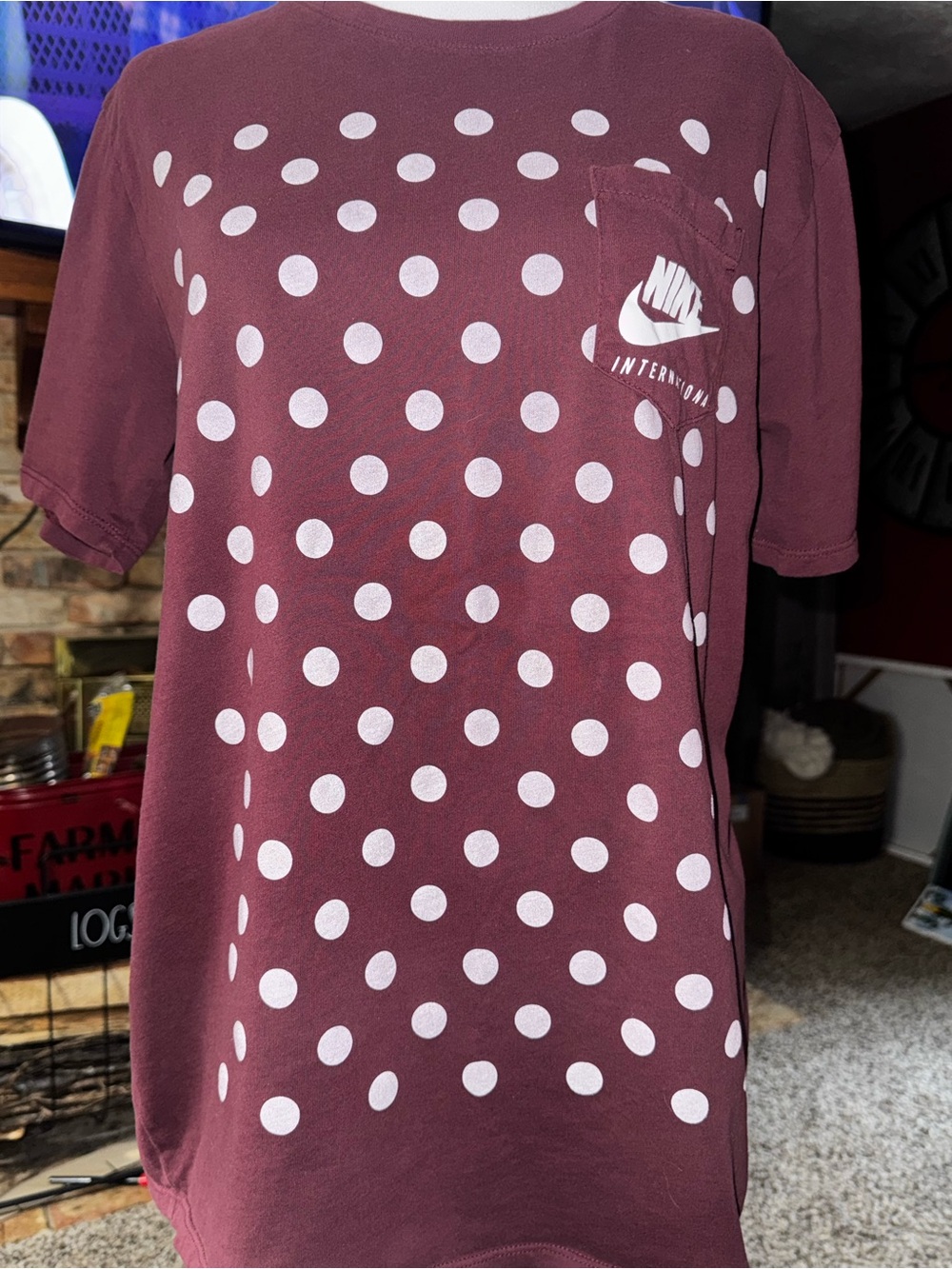 Nike International Men's Short Sleeve Polka Dot Tee in Maroon & White